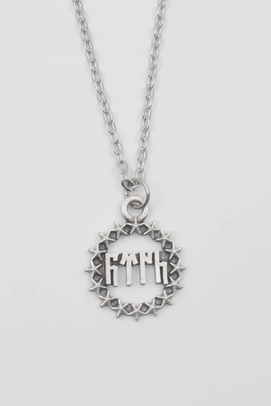 Göktürkçe Türk Yazılı ve Yıldızlı Kolye - Düz Ezme İthal Zincirli Unisex Gümüş Kaplama - 60 cm ürün görseli 1