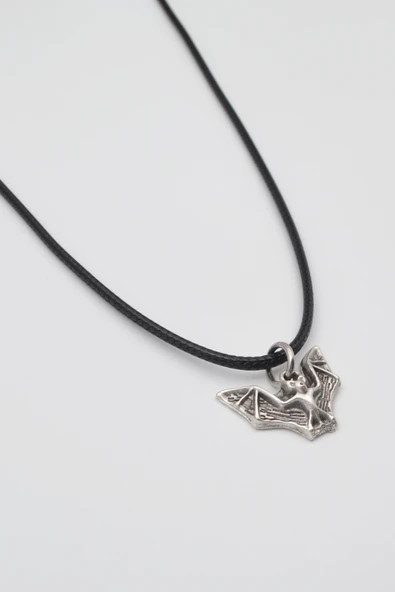Minimalist Gotik Yarasa Kolye - PU Deri İp Zincirli Unisex Gümüş Kaplama - 60 cm - Resim 2