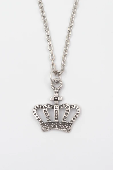 Kraliyet Taç Kolye - Erkek Kadın Kolye Gümüş Kaplama Zincir Kolye - 60 cm ürün görseli 1