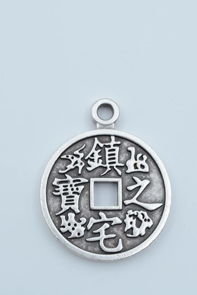 Feng Shui Çin Şans Parası Gümüş Kaplama Düz Zincir Kolye - Resim 3