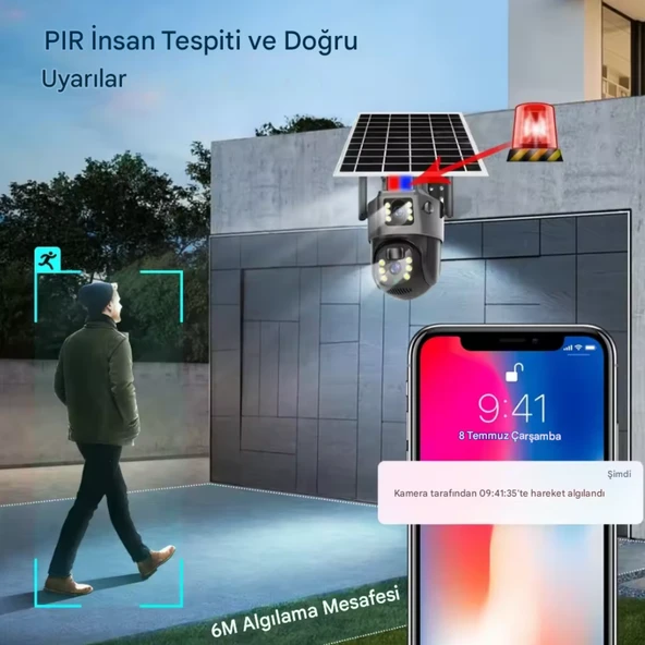 VIVA 735W V380 WİFİ Solar Güvenlik Kamerası Türkçe PTZ Hareketli Gece Görüşlü Güneş Panelli Akıllı Kamera - 4