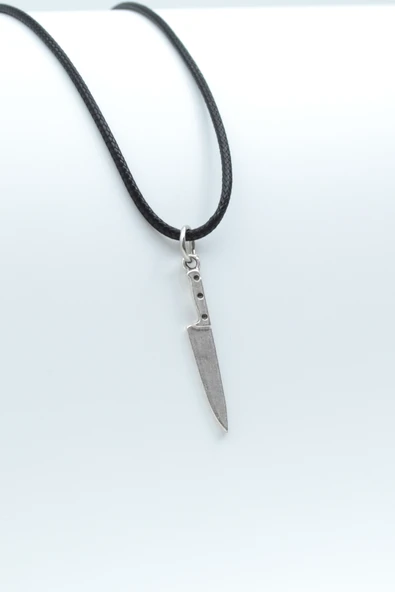 Bıçak - Gastronomi Gümüş Kaplama Deri İp Kolye ürün görseli 1