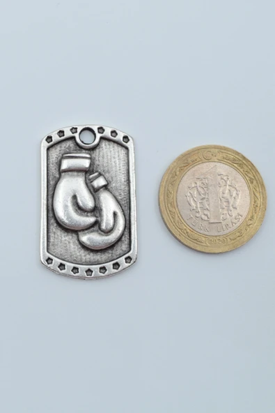 Boks Eldiveni Künye Gümüş Kaplama Örme Zincir Kolye - Resim 4