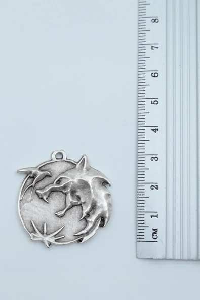 Witcher 3 Madalyon Gümüş Kaplama Düz Zincir Kolye - Resim 3