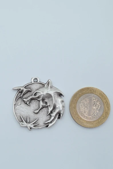 Witcher 3 Madalyon Gümüş Kaplama Düz Zincir Kolye - Resim 4