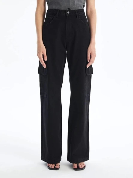 Kargo cep jeans pantolon siyah