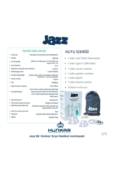 JAZZ Taşınabilir (ULTRASONİK) Mesh Nebulizatör - Resim 8