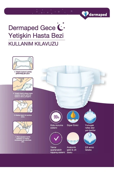 DERMAPED Gece Large 100-150 cm 30'lu Bel bantlı Yetişkin Hasta Bezi - Resim 4