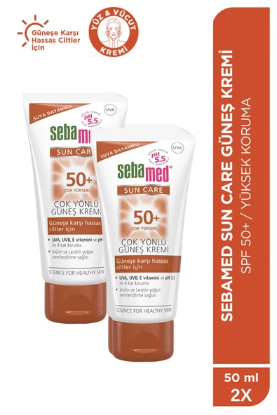 SEBAMED Sun Care SPF 50+ UVA / UVB Filtresi ve E Vitamini Üçlü Yüksek Koruma Güneş Kremi 50 ml Set - 2 Adet