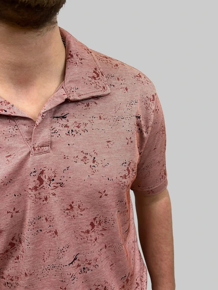 Erkek Gnsn Desenli Oxfort Polo Yaka Gül Kurusu Tişört - 7