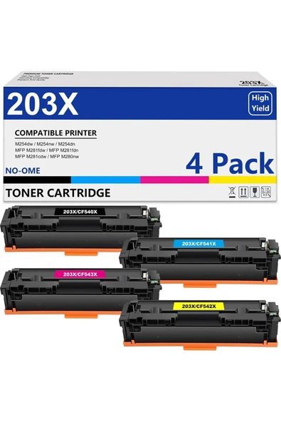 HP 203X CF540X Toner Color  Pro MFP M281fdw M281fdn M254dw M254nw M254dn M280nw SET   X KAPASİTE ürün görseli 1