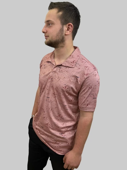 Erkek Gnsn Desenli Oxfort Polo Yaka Gül Kurusu Tişört - 2