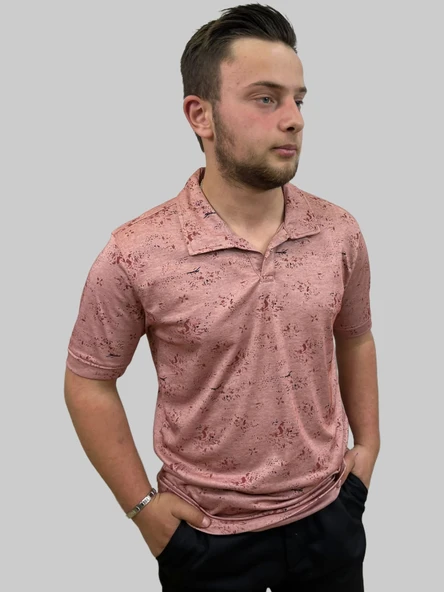 Erkek Gnsn Desenli Oxfort Polo Yaka Gül Kurusu Tişört - 5