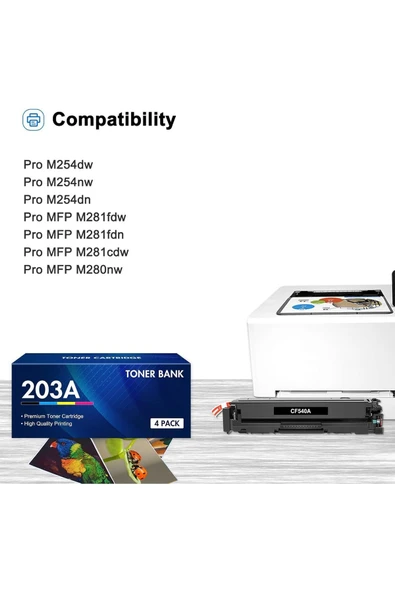 HP LaserJet  MFP M281fdw M280nw M254nw M281cdw M254dn M281fdn M281 Black Cyan Yellow Magenta 4-Pack - Resim 2