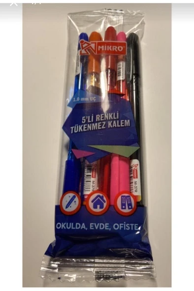 Mikro Tükenmez Kalem M-37R Renkli 5'Li
