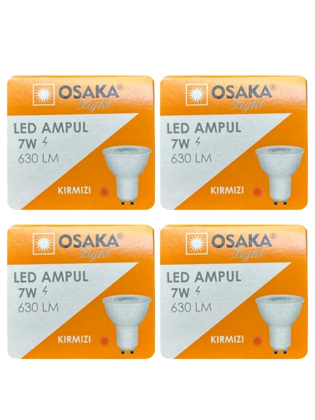 (4 Adet) Osaka 7W Kırmızı Işık GU10 Duylu Led Çanak Ampul - 1
