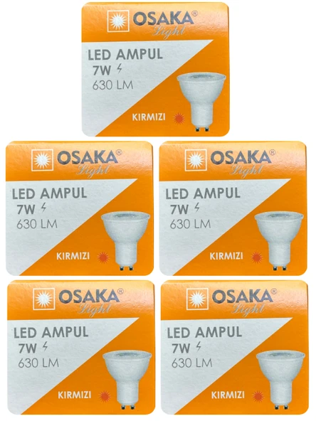 (5 Adet) Osaka 7W Kırmızı Işık GU10 Duylu Led Çanak Ampul - 1