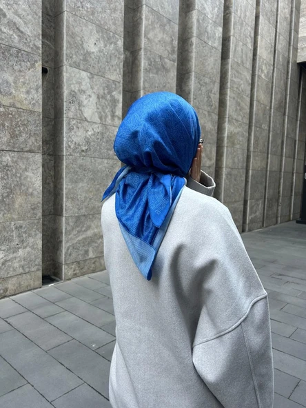 Pamuklu Soft İnci Desen Eşarp-Saks Mavi - 4