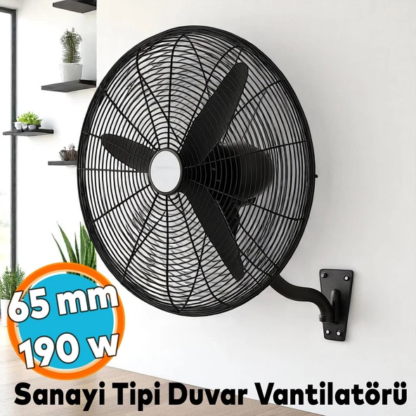 Sanayi Tipi Duvar Vantilatörü 65 cm 190 W Endüstriyel Geniş Sessiz Duvara Monte Fan
