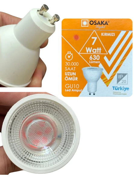 (5 Adet) Osaka 7W Kırmızı Işık GU10 Duylu Led Çanak Ampul - 2