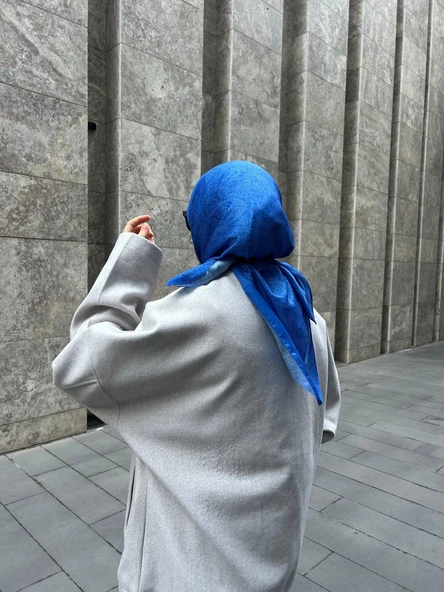 Pamuklu Soft İnci Desen Eşarp-Saks Mavi - 3