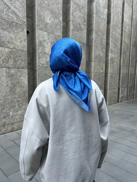 Pamuklu Soft İnci Desen Eşarp-Saks Mavi - 5