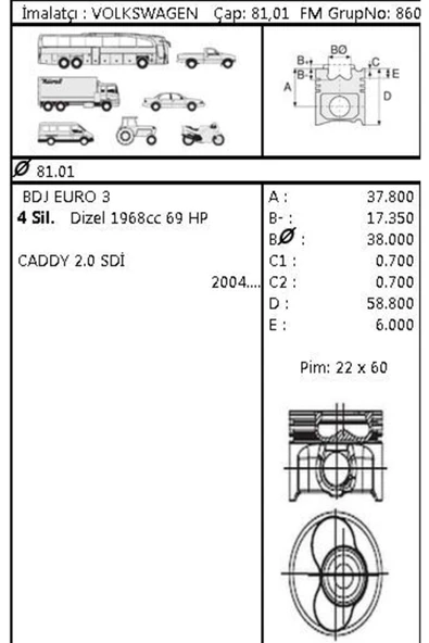 GOETZE 87 Iss -72176-std Piston Segman Std Caddy Iıı 04- Caddy Iıı 2.0 Sdı Bdj 3. 4. Silindir 81.00mm ürün görseli 1