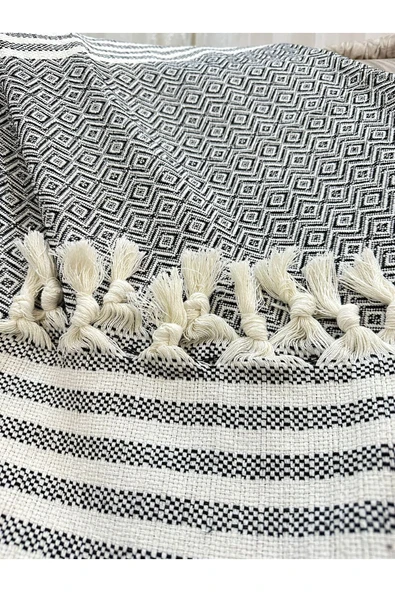 Lüks Sedir Elmas Desen Koltuk Örtüsü Siyah 180 X 220 - 3