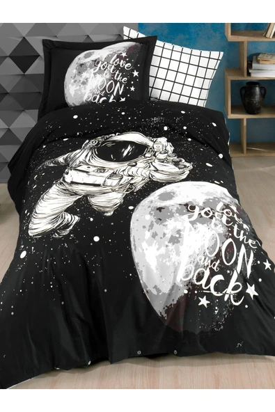 Poplin Tek Kişilik Nevresim Takımı Galaxy Siyah