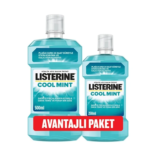 Listerine Cool Mint 500ml + Cool Mint 250ml Ağız Bakım Suyu Avantajlı Paket