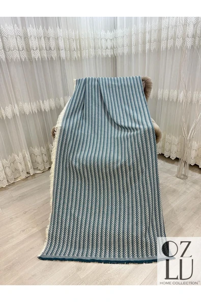 Pamuklu Zikzak Desen Yeni Nesil Koltuk Örtüsü Kotmavi