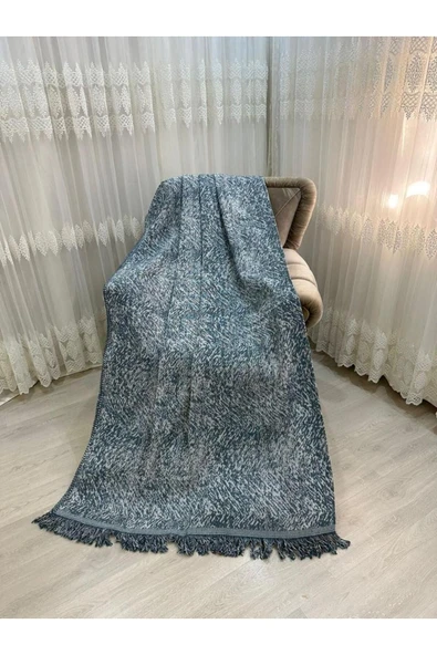 Lüks Pamuklu Koltuk-çekyat Örtüsü Turkuaz Rengi 170x220 Çift Taraflı - 2