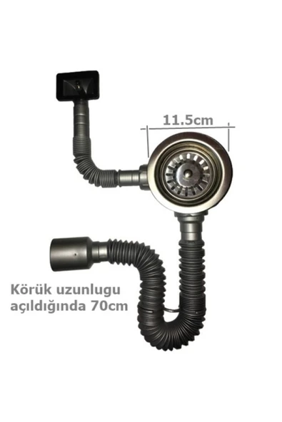 Dıgeruı Çöpmak Damlalıktan Taşmalı Körüklü Evye Lavabo Sifonu Gri /Beyaz Yandan Taşmalıklı - 2