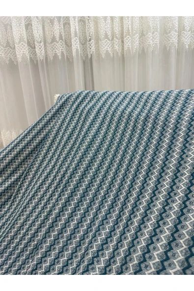 Pamuklu Zikzak Desen Yeni Nesil Koltuk Örtüsü Kotmavi - 2