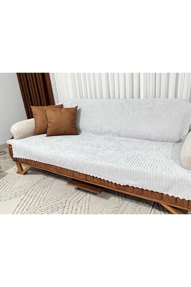 Yeni Model Gri Çizgili Süngerli Koltuk Çekyat Kanepe Örtüsü