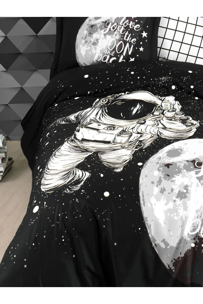Poplin Tek Kişilik Nevresim Takımı Galaxy Siyah - 2