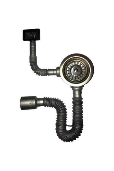 Dıgeruı Çöpmak Damlalıktan Taşmalı Körüklü Evye Lavabo Sifonu Gri /Beyaz Yandan Taşmalıklı