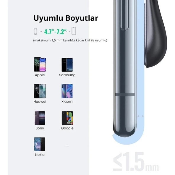 UGREEN Uzun Manyetik Araç İçi Telefon Tutucu, Siyah - 2