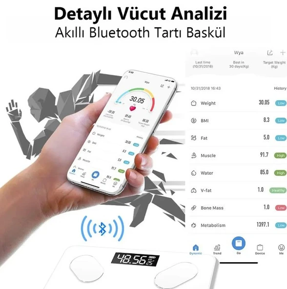 POWERMASTER PM-24963 DİJİTAL BANYO BASKÜL KİLO TARTI BLUETOOTH UYGULAMA DESTEKLİ TERAZİ - 4