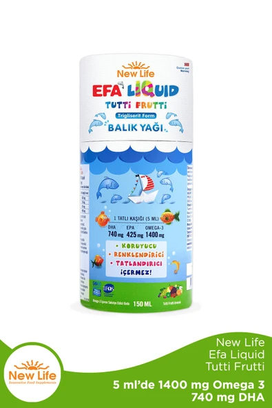 Efa Liquid Tutti Frutti Balık Yağı 150 ml - 1400mg Omega 3 - 740mg DHA - 425mg EPA