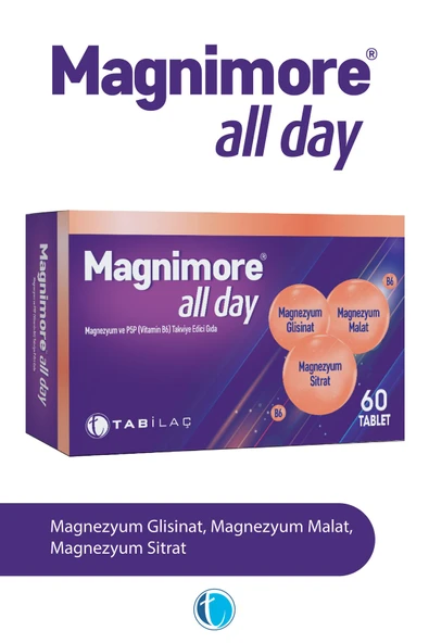 All Day Magneyzum 60 Tablet Sitrat Malat Bisglisinat Vitamin B6 P5p