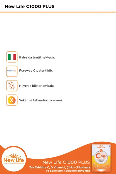 C1000 Plus - C ve D Vitamini (Pureway C) - Çinko (Pikolinat) - Selenyum (L-Selenometiyonin) - 3
