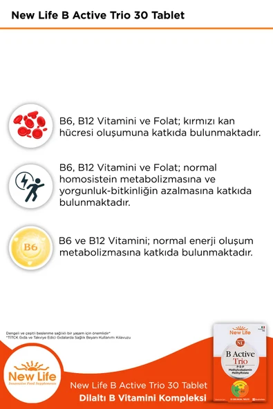 B Active Trio 30 Tablet - B6 ve B12 Vitamini - Folik Asit (P5P-Metilkobalamin-Metilfolat) - 4