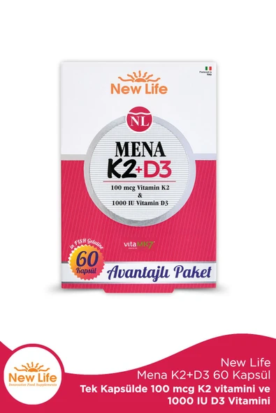 Mena K2 D3 60 Kapsül - 100mcg K2 Vitamini + 1000IU D3 Vitamini