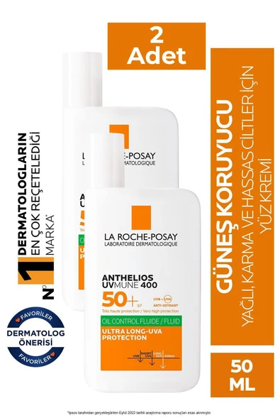 Anthelios Oil Control Fluid Akışkan Yüz Güneş Kremi 50 ml 2 Adet
