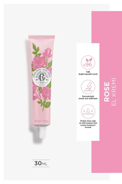 Rose Bitkisel, Shea Yağı, Tatlı Badem Ve Gül Özü Içeren, Nemlendirici El Kremi 30ml