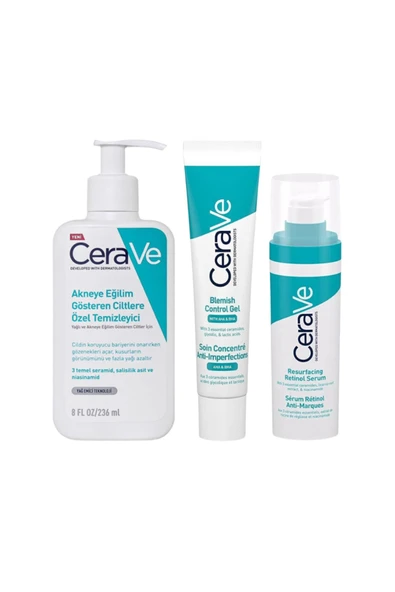 Akneye Eğilim Gösteren Ciltler Için Temizleyici 236ml Yüz Bakım Jeli 40ml Retinol Serum 30ml