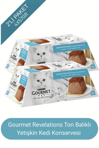 Gourmet Revelations Mousse Ton Balıklı Sosla Kaplı Lezzet Kedi Ödül Yaşmama 2x57 Gr 114 Gr X 2 Paket