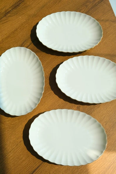 Kütahya Porselen Bone Luz Altın File Kayık Tabak 24x17cm BNLZF24KY20 4 lü - 2