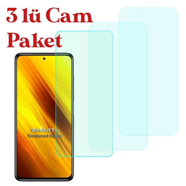 Poco X3 Uyumlu Temperli Kırılmaz Cam Ekran Koruyucu 3 Lü Set ürün görseli 1
